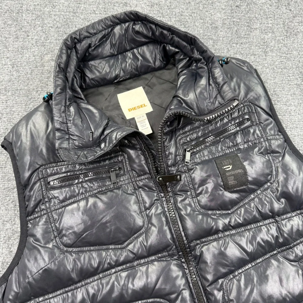 Diesel Puffer Vest XL Black Quilted Zip Front‎ Sleeveless Jacket Mens